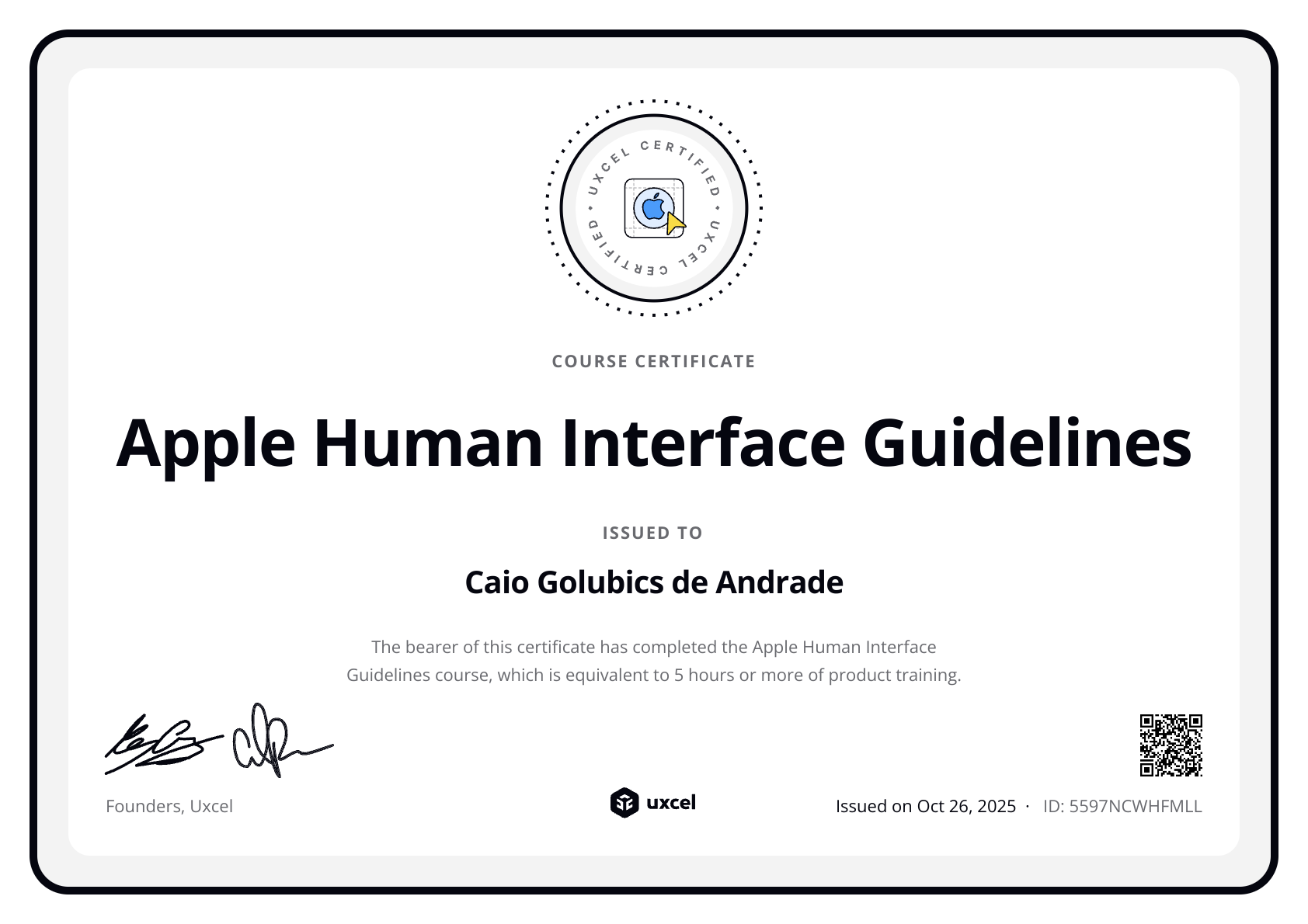 Caio Andrade's certificate